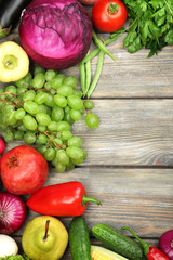 Summer frame with fresh organic vegetables and fruits