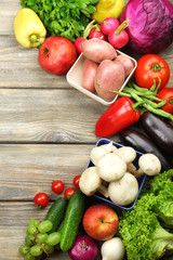 Summer frame with fresh organic vegetables and fruits