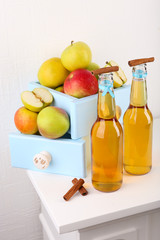 Still life with tasty apple cider and fresh apples