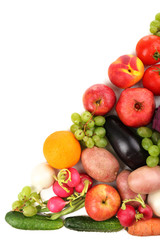 Fototapeta na wymiar Fresh organic vegetables and fruits isolated on white
