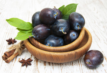 Fresh purple plums