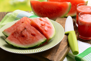 Juicy watermelon on table close-up