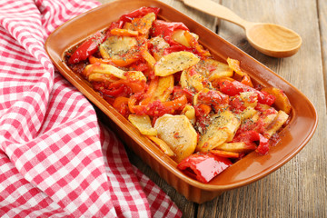 Vegetable ragout on table, close-up