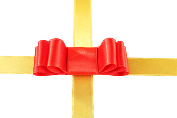 Ribbon and red bow isolated on white