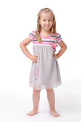 Little girl on a white background