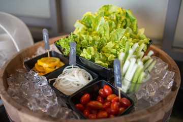 selection of salads at a buffet bar