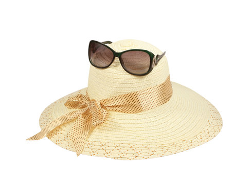 Hat And Sunglasses Isolated On White Background