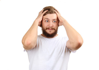 Naklejka premium Portrait of handsome man with beard isolated on white