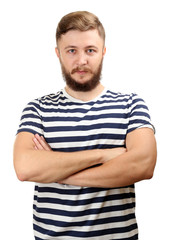 Portrait of handsome man with beard isolated on white