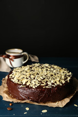 Tasty chocolate cake with almond,
