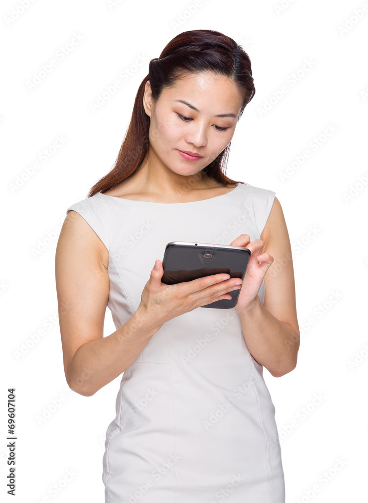 Poster asian businesswoman use tablet