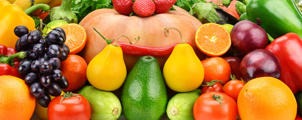Background of set fruits and vegetables