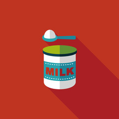 Powdered milk dairy food flat icon with long shadow,eps 10