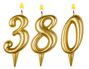 candles number three hundred eighty isolated on white background