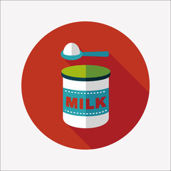 Powdered milk dairy food flat icon with long shadow,eps 10