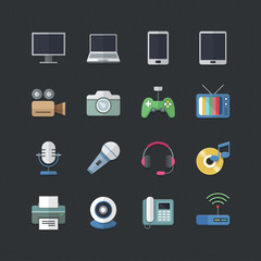 Electronic Devices icons set with Flat color style