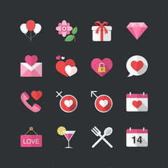 Dating & celebrate icons set with Flat color style