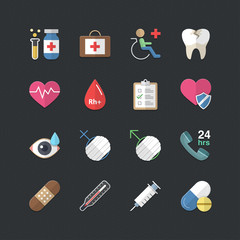 Health-care & medical  icons set with Flat color style