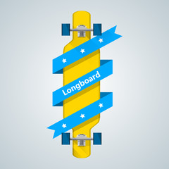 Ad layout for longboard with blue ribbon.