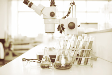 the laboratory test tubes with colorful liquid