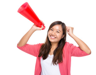 Excite woman happy with megaphone