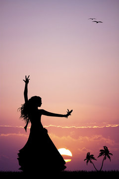 Hawaiian woman at sunset