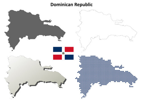 Dominican Republic blank detailed outline map set