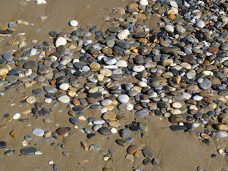 Fototapeta na wymiar Sand with sea pebbles