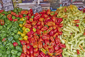 colorful organic peppers at the local market