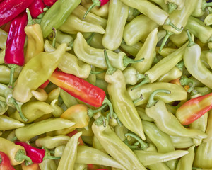 sweet horn peppers closeup, natural background