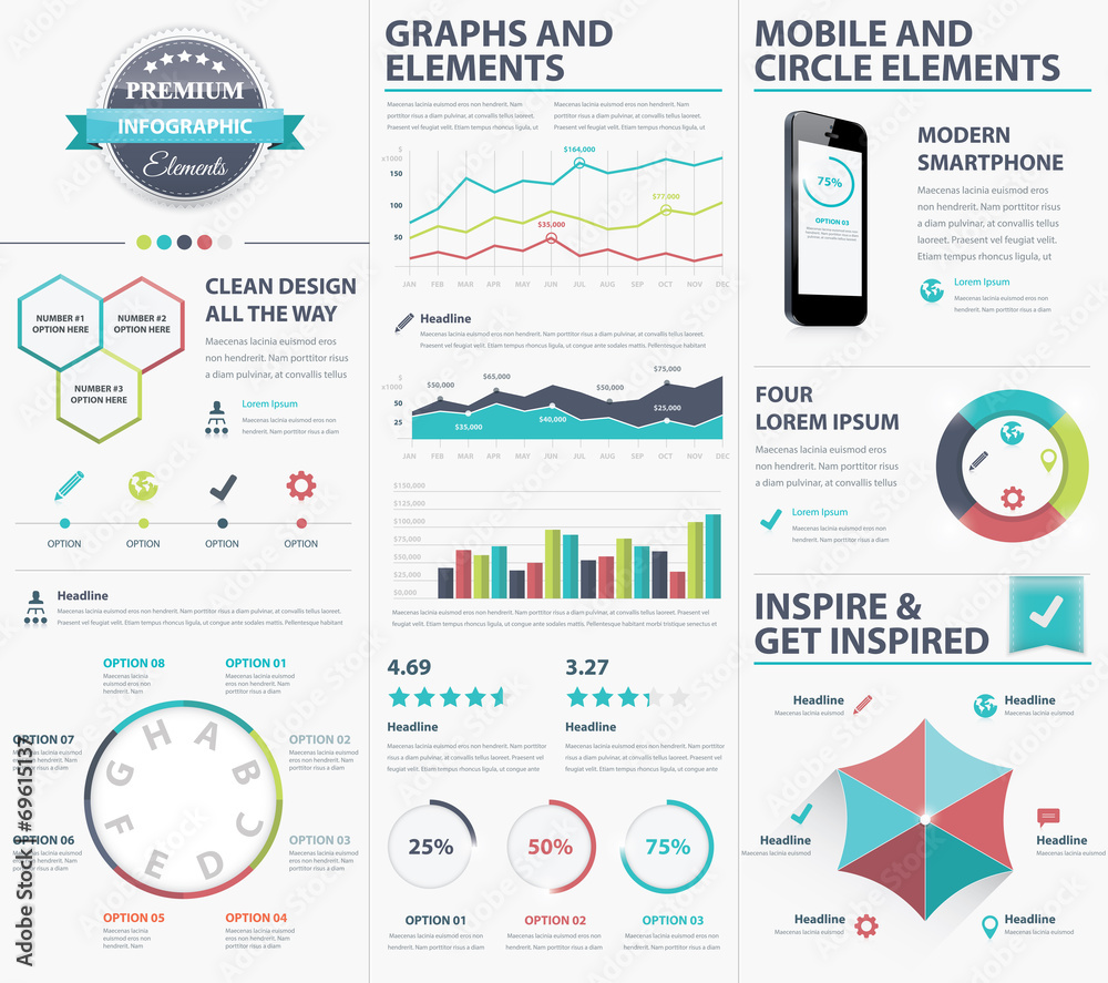 Fototapete big infographic vector elements collection to visualize data