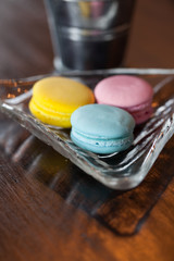 Three Color Macaron on Wood table