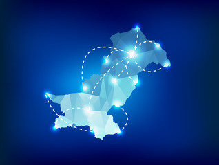 Obraz premium Pakistan country map polygonal with spot lights places