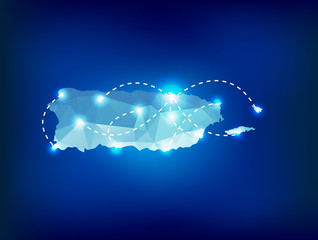 Puerto Rico country map polygonal with spot lights places