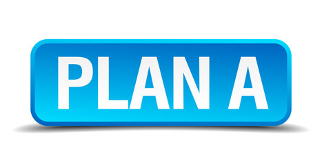 Plan A blue 3d realistic square isolated button