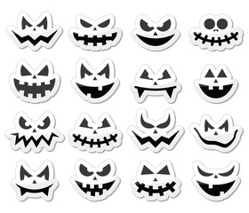 Scary Halloween pumpkin faces icons set