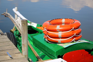 Life preservers in a boat