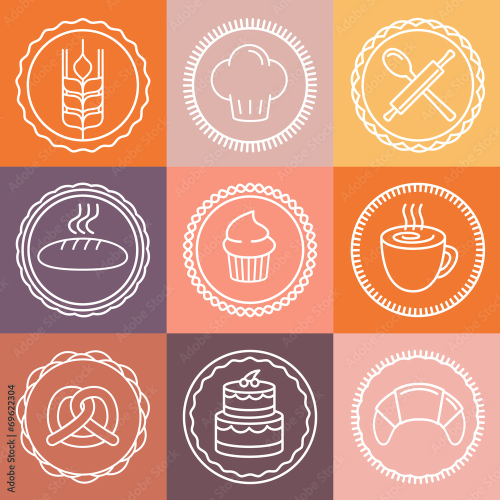 Poster vector bakery and pastry emblems and icons