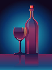 Vector wine glass and bottle