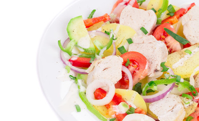 Chicken salad with potatoes and zucchini.