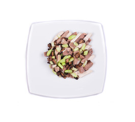 Meat salad with mushrooms.