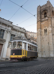 Naklejka na ściany i meble Yellow tramway in Lisbon