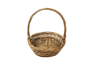 Empty wicker basket isolated on white background