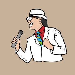Man in white suit singing
