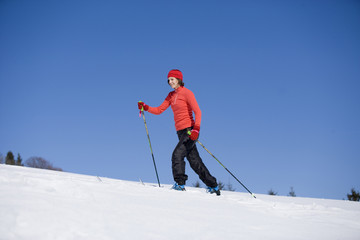 Fototapeta na wymiar junge Frau beim Skifahren
