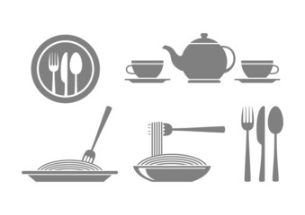 Grey food icons on white background