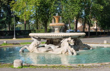 Fountain in Garden of Villa Borghese in Rome, Italy