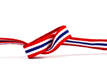 thai flag ribbon pattern on white background  and blank area