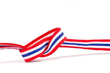 thai flag ribbon pattern on white background  and blank area