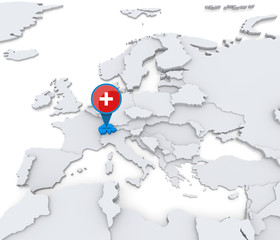 Switzerland on a map of Europe